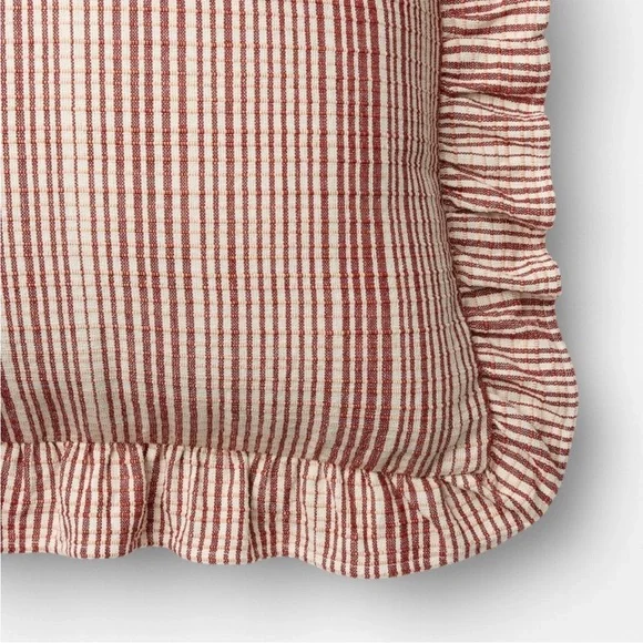 24"x24" Uneven Plaid with Ruffle Pillow Burgundy/Cream - Threshold™ studio mcgee - Picture 4 of 6